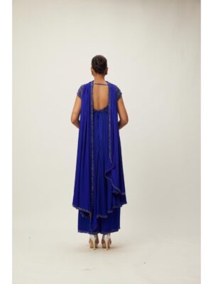 Vvani Vats - Cocktail Blue Crystal Beaded Kurta Set - Image 3