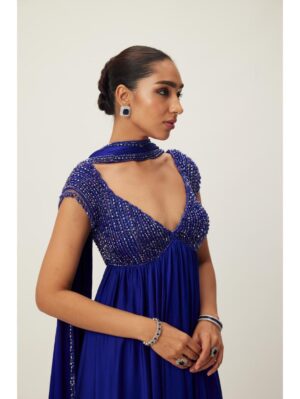 Vvani Vats - Cocktail Blue Crystal Beaded Kurta Set - Image 4