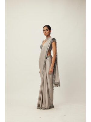 Vvani Vats - Crystal Grey Satin Saree Set - Image 2